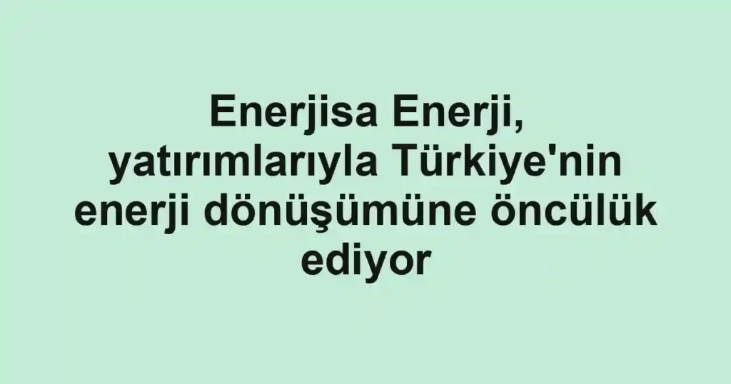 Enerjisa Enerji, yatırımlarıyla Türkiye'nin enerji dönüşümüne öncülük ediyor
