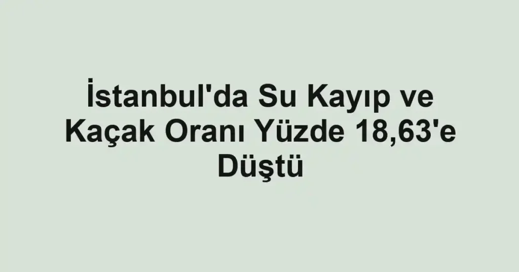 İstanbul'da Su Kayıp ve Kaçak Oranı Yüzde 18,63'e Düştü